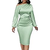 Yiershu Women's Sexy Fall Off Shoulder Bodycon Dress Elegant Long Sleeve Formal Cocktail Party Midi Maxi Dresses