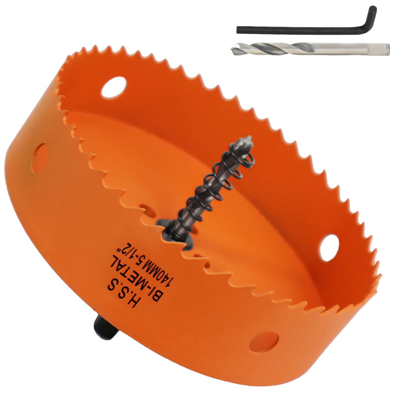 140mm Hole Saw, 5-1/2'' HSS Bi-Metal Hole Cutter with Arbor, Cutting Depth 32 mm, Hole Saw Drill Bit for Cutting Wood, Plywood, Plastic, Drywall, Thin Metal Sheets (with 1 spare drill) — image 1
