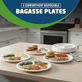 1ABOVE 10 Inch 3 Compartment Sugarcane Plates 50 Pack Eco Friendly Biodegradable view 2