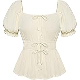 Scarlet Darkness Women Renaissance Shirt Puff Sleeve Square Neck Peasant Pirate Blouse