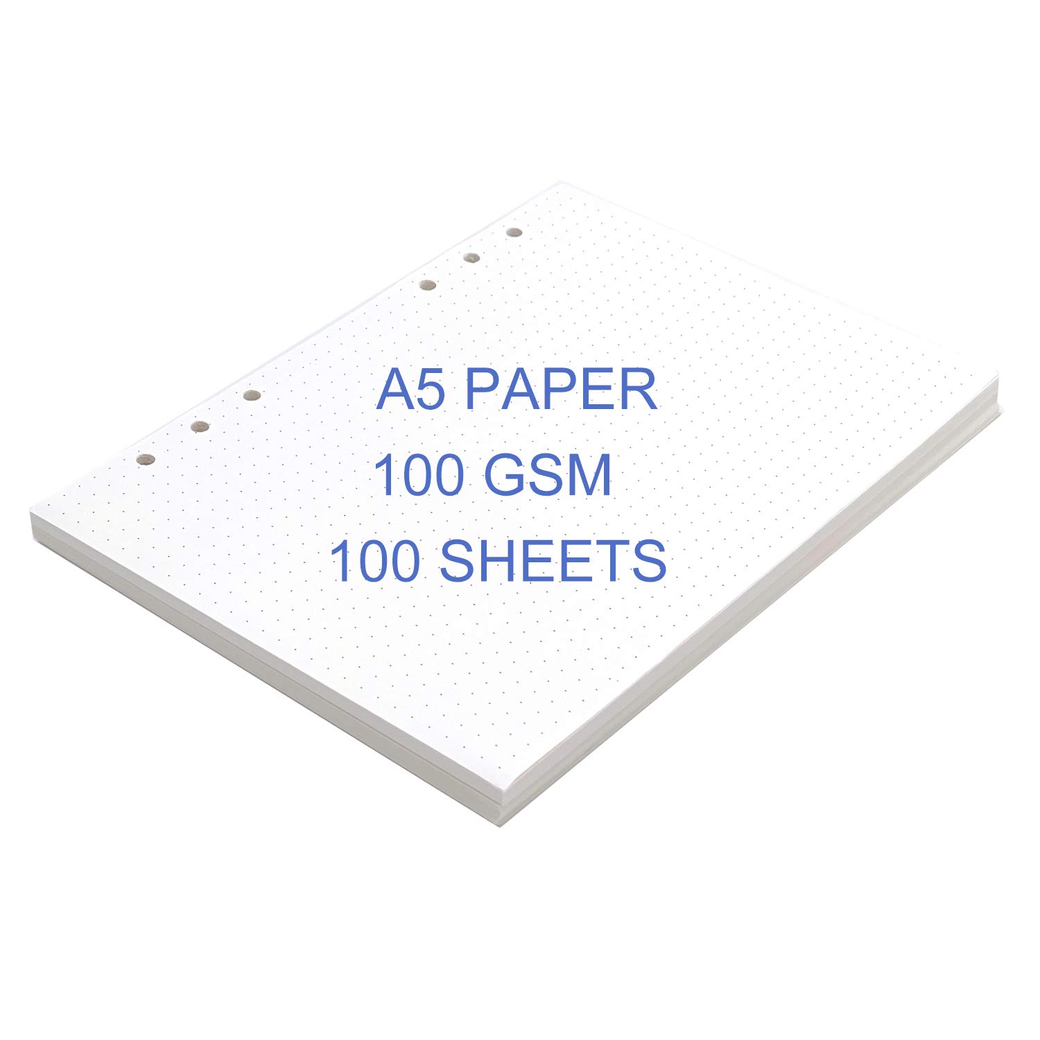 ThxMadam A5 Dotted Paper 6 Hole Ring Binder Refills Paper Blank 100 GSM Thick Inserts Page 100 Sheets Paper/200 Pages for Standard 6 Hole Refillable Notebook A5 Writing Travel Journal Diary
