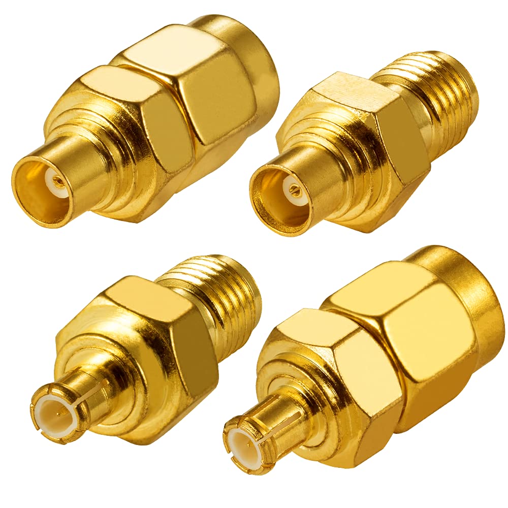 Vecys 4PCS SMA to MCX Adapter 4 Types Kit 50 Ohm SMA to MCX RF Coaxial Adapter for Antenna 4G LTE WiFi WLAN Wireless GPS System