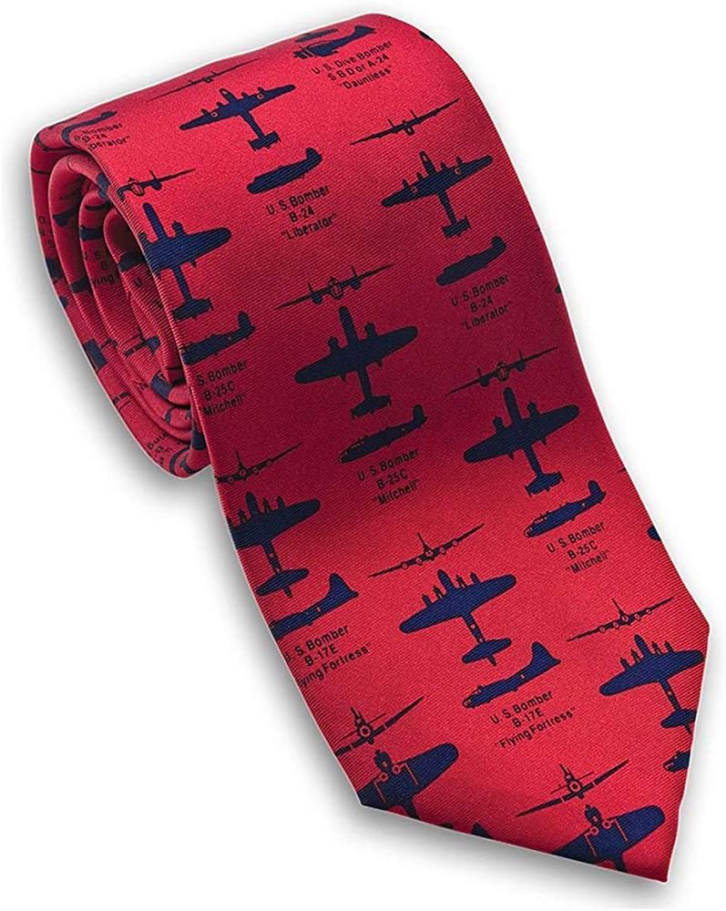 Men's WWII Bomber Planes Aviation Silk Necktie Red Perfect Gifts For Fashion Necktie