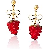 Handmade Raspberry Berry Earrings - Unique Resin Fruit with Gold Bow, Lifelike. Lightweight, Hypoallergenic. Women's Summer Style, Birthday Gift.