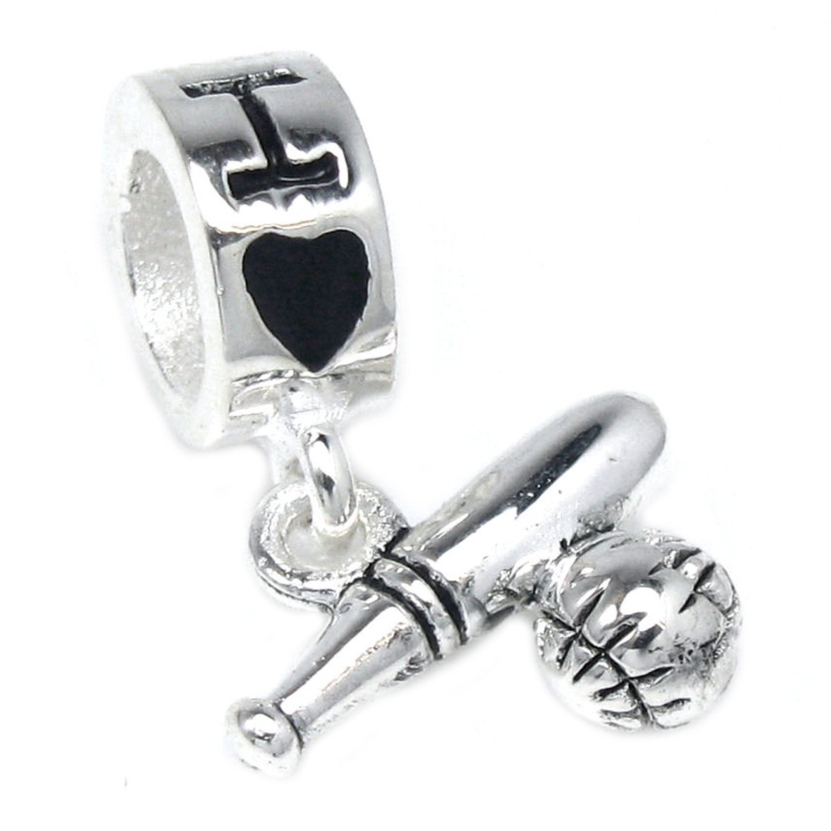Queenberry Sterling Silver I Love Baseball Bat European Style Dangle Bead Charm