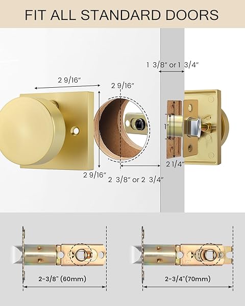HAIDMS GOLD DOOR KNOBS WITH DEADBOLT, HEAVY DUTY GOLD EXTERIOR DOOR KNOBS, ZINC-ALLOY BRUSHED BRASS FRONT DOOR KNOB AND DEADBOLT SET (2 PACK)