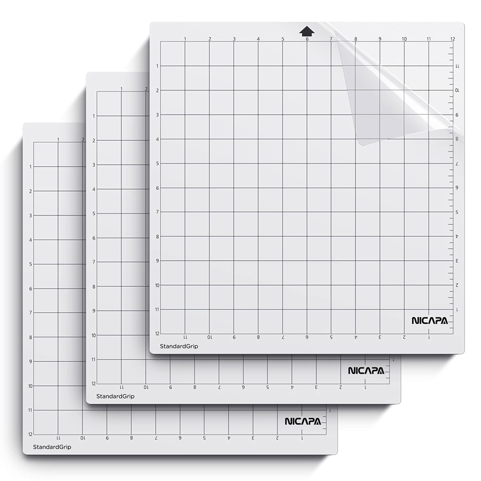 Nicapa Standardgrip Cutting Mat for Silhouette Cameo 4/3/2/1,12x12 inch 3 Pack Adhesive&Sticky Cutting mats Non-Slip Flexible Square Gridded Replacement Cut mats Set for T-Shirt Vinyl Craft Sewing