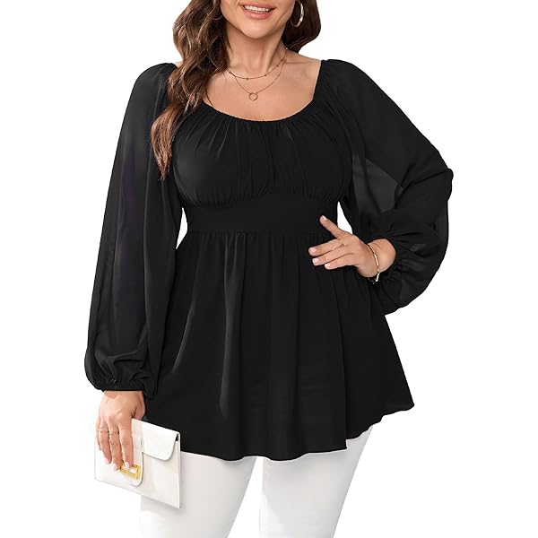 SHESTARR Womens Plus Size Tops Square Neck Long Sleeve