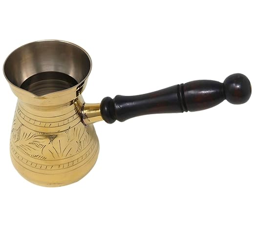 ShalinIndia Brass Mug with Tin Lining and Long Wooden Handle for Warming Water Coffee Tea Capacity 300 Ml