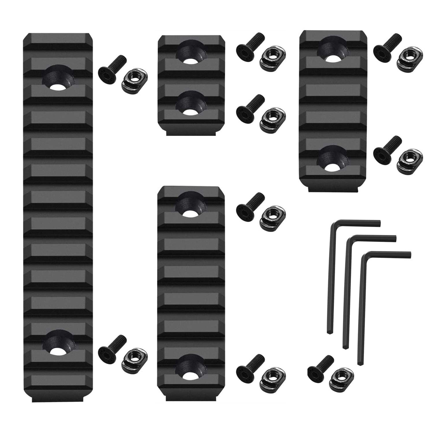 Eidoct Picatinny Rail Accessory Set, 3-Slot 5-Slot 7-Slot 13-Slot Aluminum Multi-slot Rail Sections, with 9 Nuts, 9 Screws, 3 Hex Wrench, 4 Pack