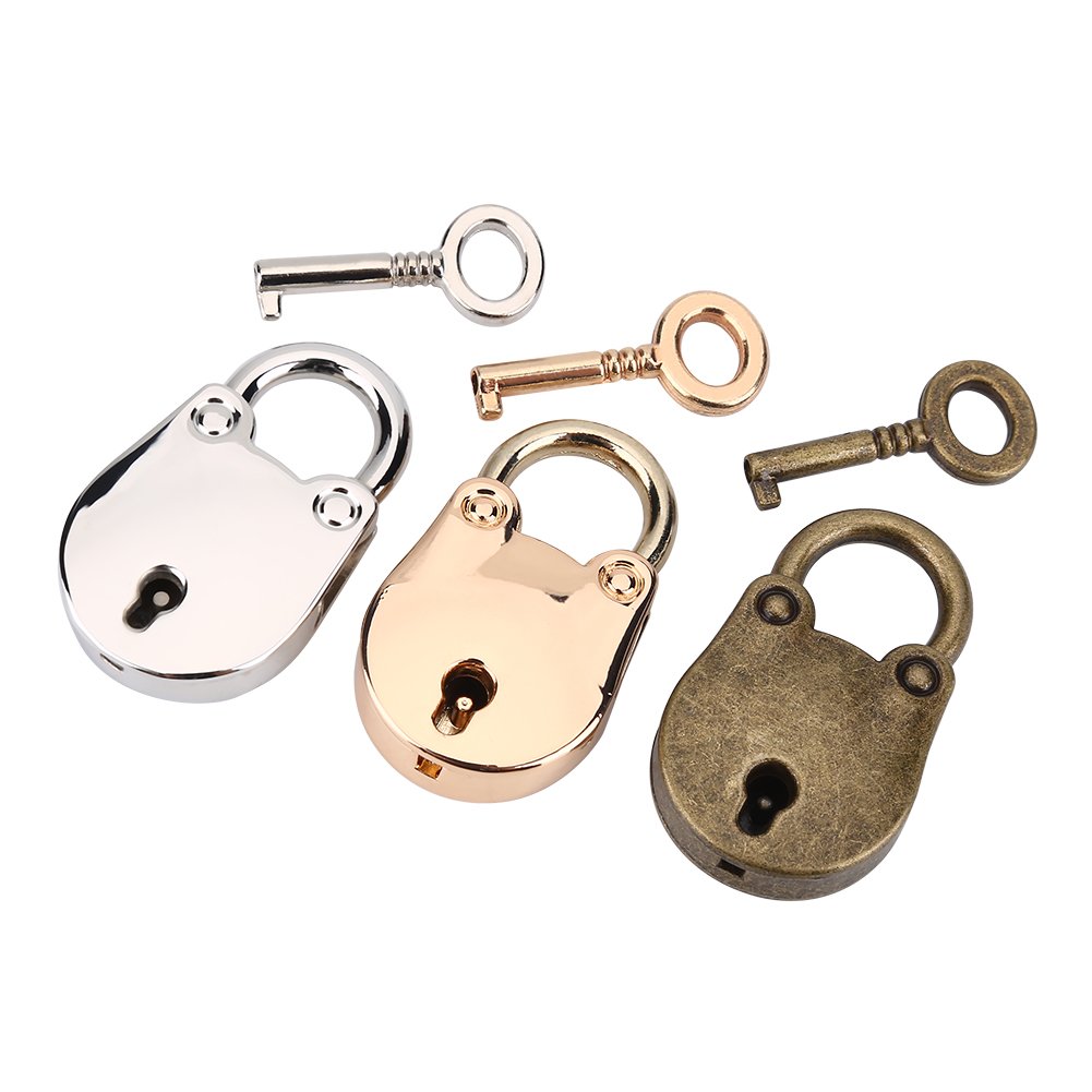 3 Sets Mini Bear Shape Padlocks with Keys for Handbag Decoration, Vintage Style Mini Padlocks in Silver Gold Bronze Set