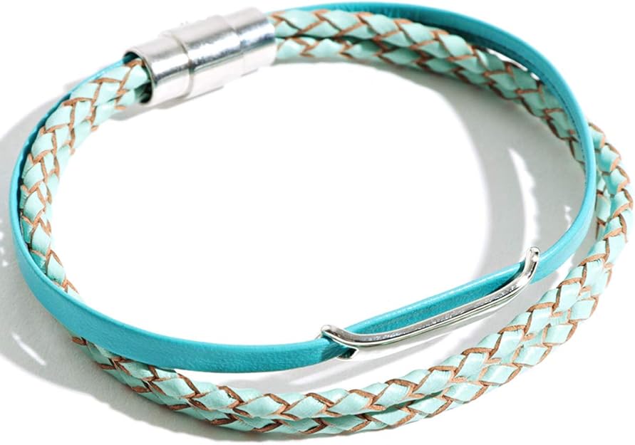 Amazon ファストカラーズ Fastcolors ３連 編み込み レザー プレート ブレスレット バングル 腕輪 カジュアル ストリート アクセサリー メンズ ターコイズ Freeサイズ ブレスレット 通販