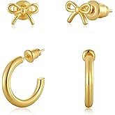 Rotnso Gold Hoop Earrings Set for Women Trendy, 14K Gold Plated Chunky Hypoallergenic Small Diamond Cartilage Hoops Cute Cubic Zirconia Dangle Stud Earrings Jewelry Gifts