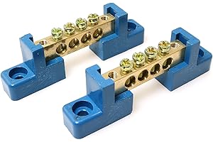 RLECS 2pcs Terminal Bus Bar 4 Positions Terminal Block Brass Wire Screw Terminal Grounding Strip Bus Bar Block