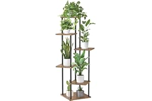 Oppro 6 Tier Tall Plant Stand Indoor, Large Wood Metal Planter Shelf Holder for Narrow Corner, Sturdy Vertical Multiple Flower Orchid Pot Decorative Rack for House Living Room Bedroom Office, Rustic Black