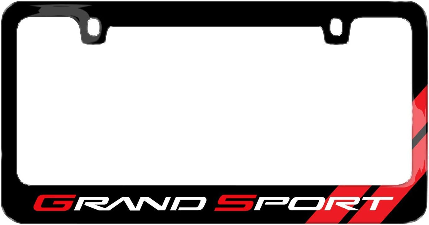 Dual Logo Racing Stripe Cover Chrome Black Metal License Plate Frame Holder - Corvette C7
