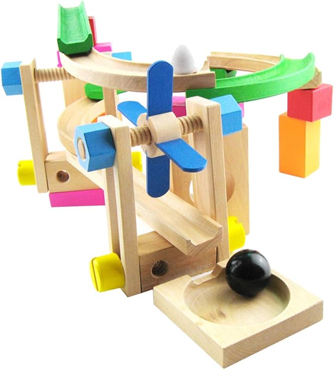 MagiDeal Wooden Marble Run Construction Building Blocks 44pcs Quality Time Playing Together