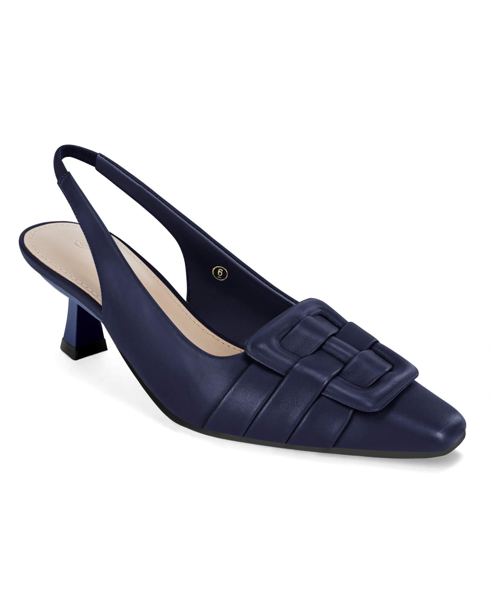 Photo 1 of 9--Womens Slingback Heels Low Kitten Heel Closed Toe Dress Shoes Sexy Elegant Wedding Office Pumps Blue