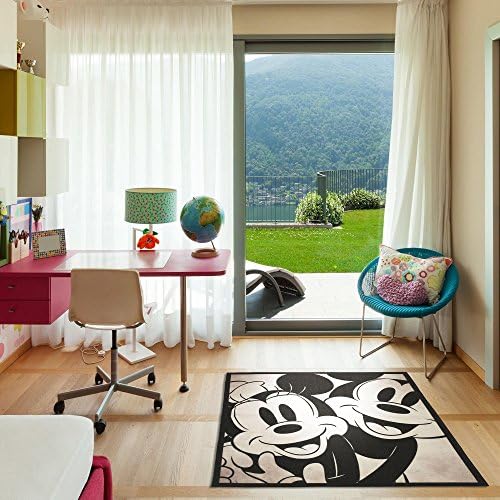 Disney Mickey And Minnie Mouse Design Kids Area Rug, Graphic Playful Animals Theme, Rectangle Indoor Living Room Doorway Hallway Bedroom Carpet, Vintage Trendy Art Motif, Black, White, Size 4'6 x 4'6