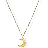 Zikichiky Crescent Moon Necklace Dainty Cubic Zirconia Star Pendant Necklaces for Women Trendy Adjustable Ball Chain Moon Jewelry Gift