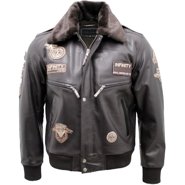 Infinity Men's Black Cow Hide Leather Flight Bomber Jacket with