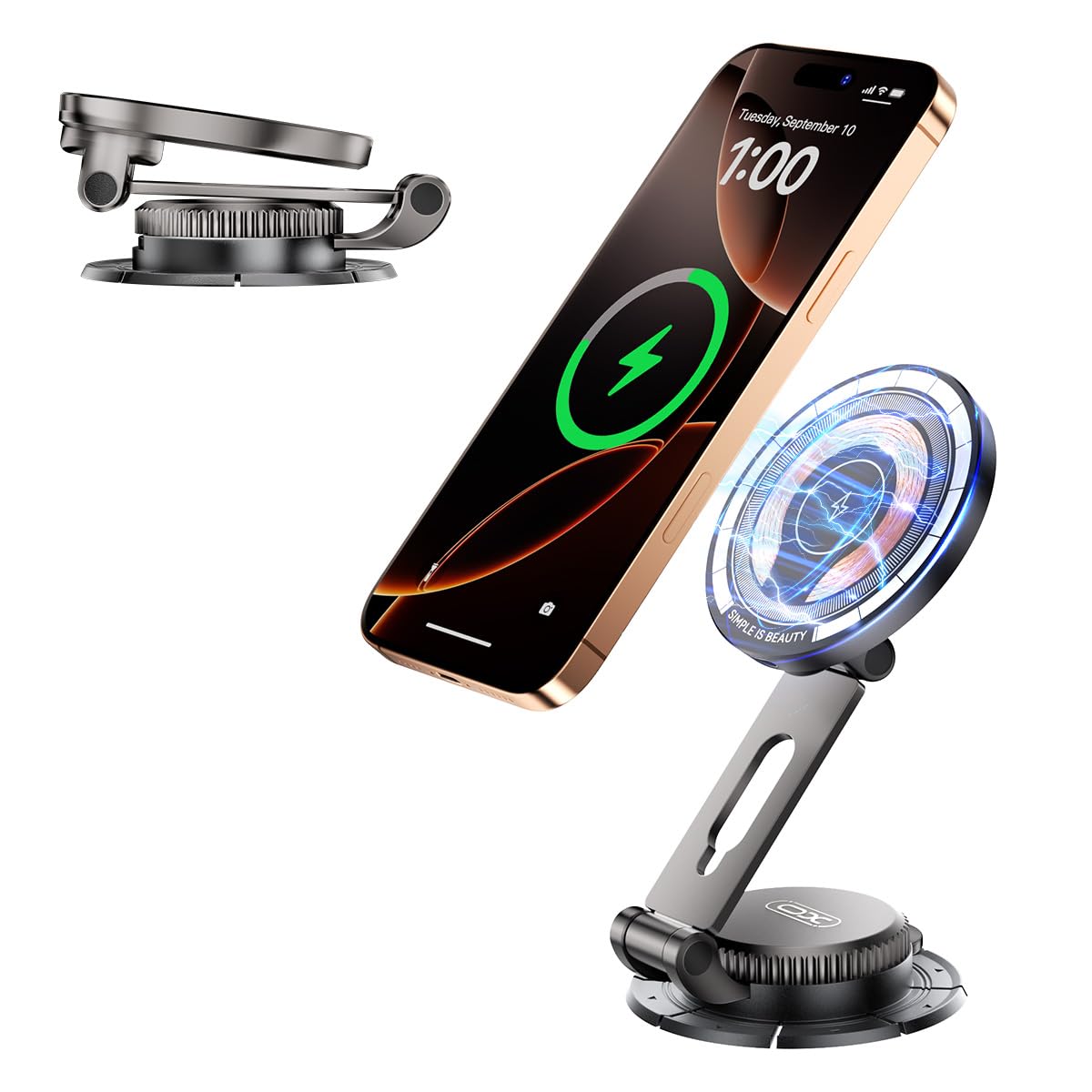 Photo 1 of 15W Magnetic Wireless Car Mount Charger,XO Foldable and Adjustable Fast Charging Phone Holder, Ultra Mag Safe Car Charger for iPhone 16 15 14 13 12, Gifts for Men/Women