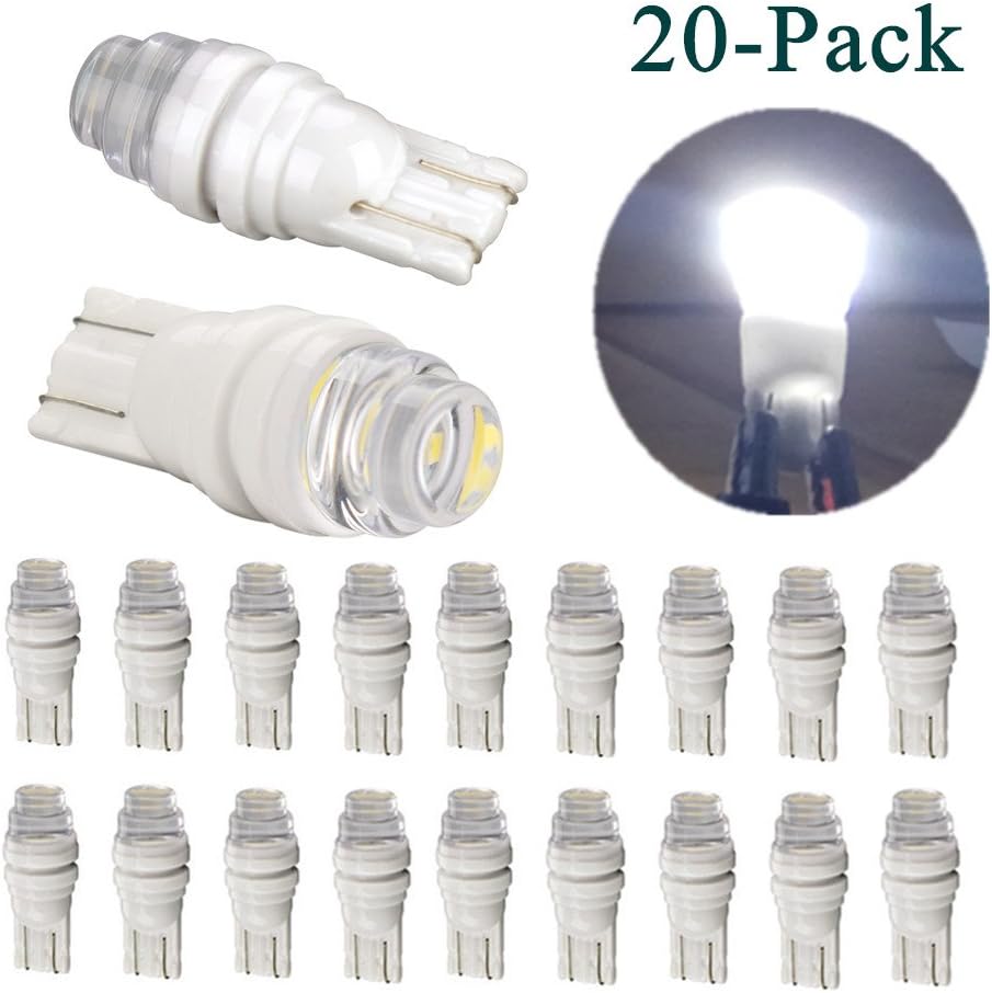 20Pcs Super Bright T10 168 192 194 2825 W5W LED Light Bulbs, T10 Wedge Light Bulbs for Car Dome Map Door Courtesy License Plate Lights Replace and Upgrade - Xenon White