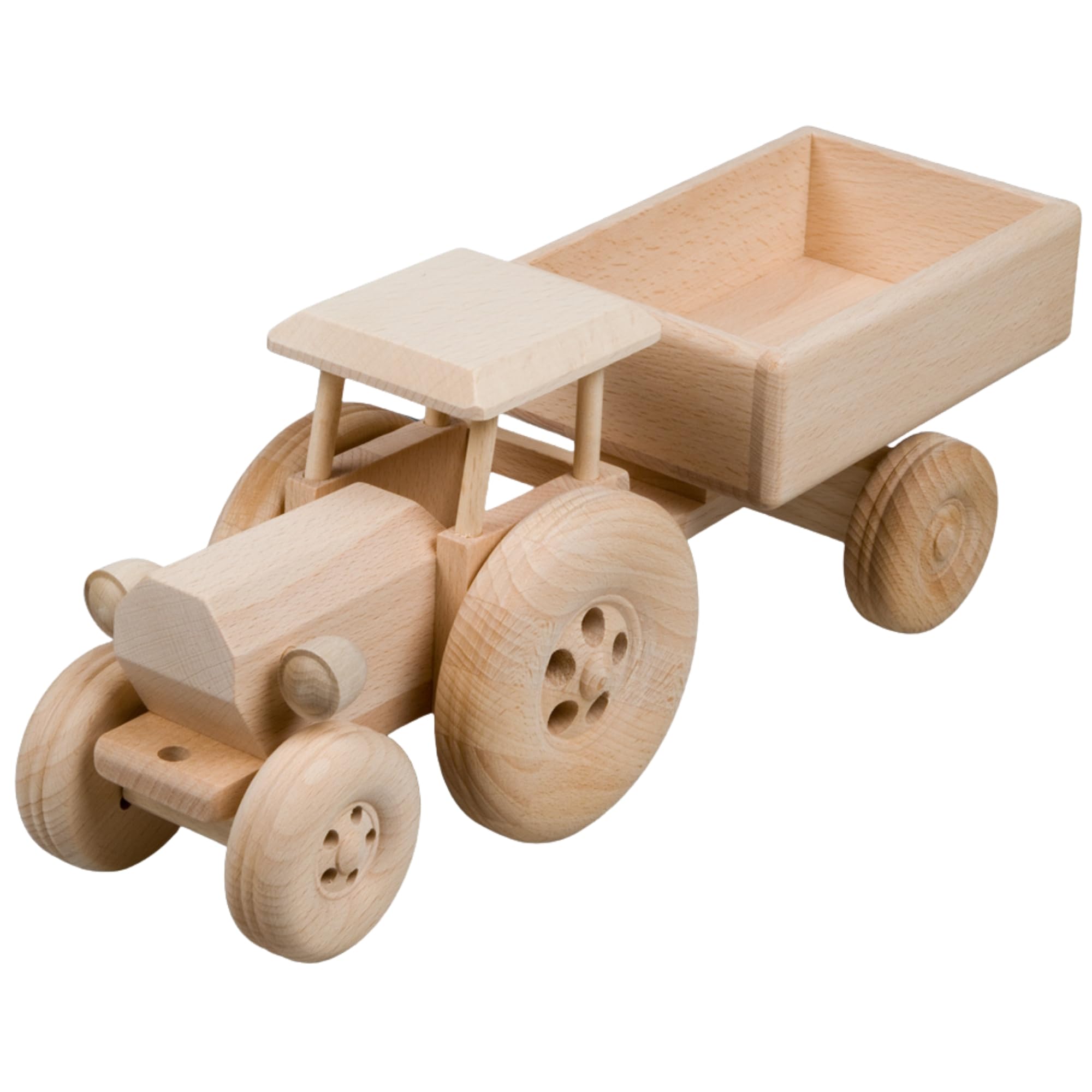 Hofmeister Holzwaren, tractor with trailer, Toy Car, or, decoration, made of beech wood L340xB95xH130 mm, 30464