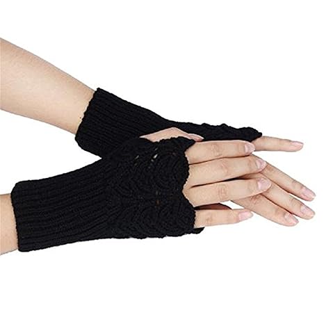 One size , Black : Bodhi2000 Women Warm Winter Knit Crochet Fingerless Mitten Gloves