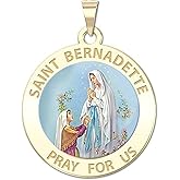 PicturesOnGold.com Saint Bernadette Religious Medal Color - 2/3 Inch Size of Dime, Solid 14K Yellow Gold