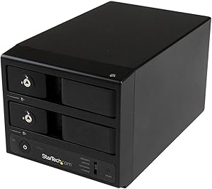 StarTech.com USB 3.0 / eSATA Hot Swap HDD Enclosure with UASP - 2-Bay Trayless 3.5” SATA III (6 Gbps) Hard Drive Enclosure (S352BU33RER), Black