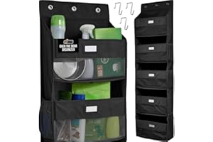 GORILLA GRIP Large Capacity Closet Organizer, 5 Deep Shelves, Holds 50lbs, Over the Door Organizers 6 Mesh Pockets, Shelf Storage for Clothes Crafts Dorm Essentials, 3 Metal Hooks, 58x15 Inches, Black