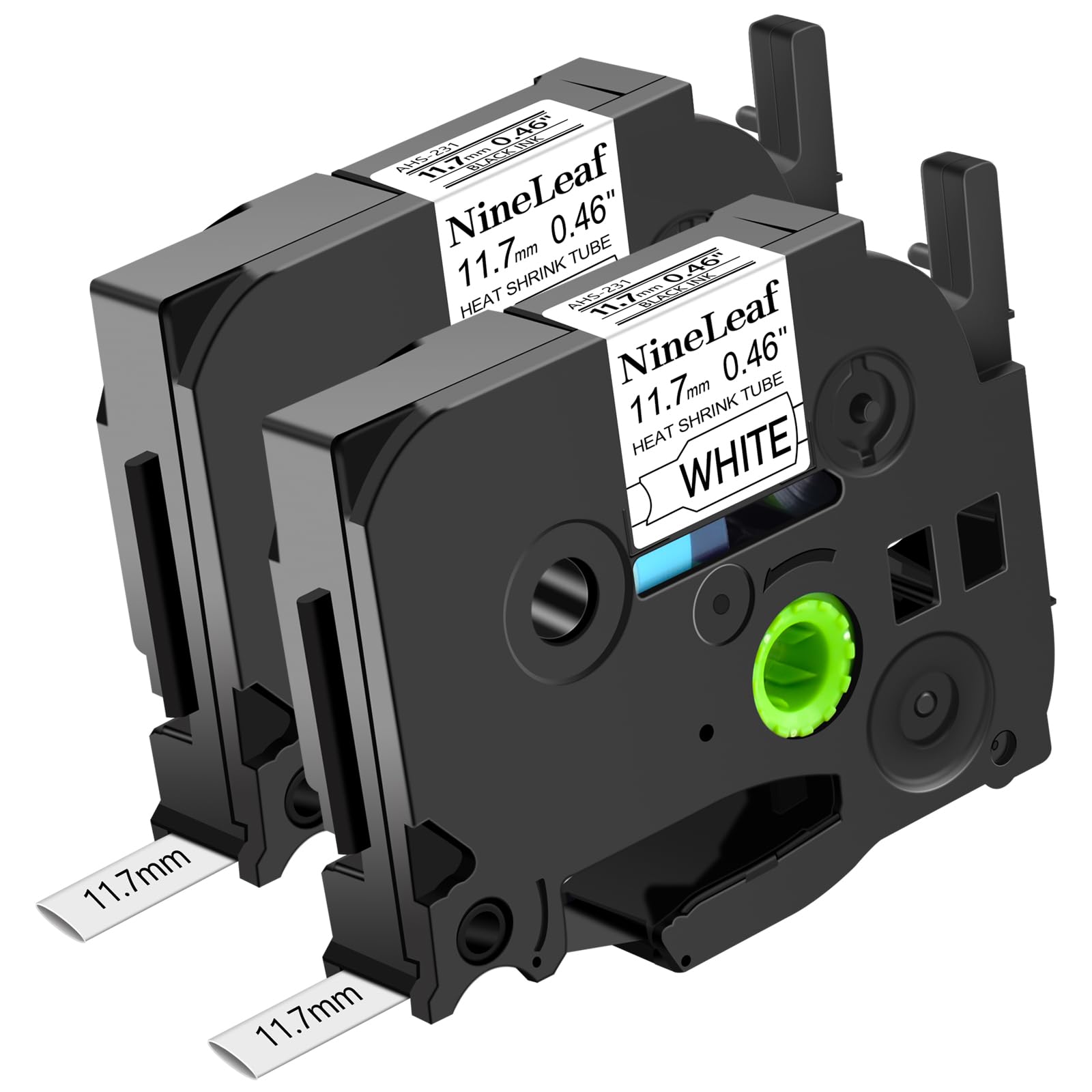 NineLeaf 2 Pack Compatible for Brother Heat Shrink Tube Label Tape 11.7mm HSe-231 HSe231 HS231 HS-231 HSE Black on White for P-Touch PT-E300 PT-E500 PT-E550W PT-P750WVP Label Maker use in Cables Wires