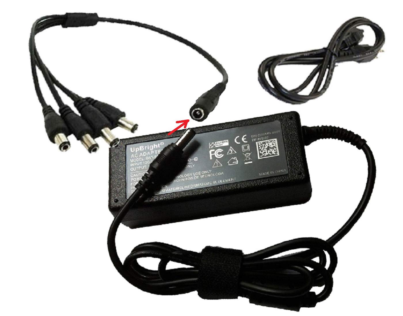 UpBright 4 Splitter/4 Way Power Cord+ 12V 5A 60W