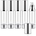 5 Pcs 50ml/1.7oz Airless Pump Bottles Plastic Vacuum Bottle Refillable Lotion Pump Press Dispenser Clear Cream Jar with Silver Lid for Lotion Foundation Cosmetic