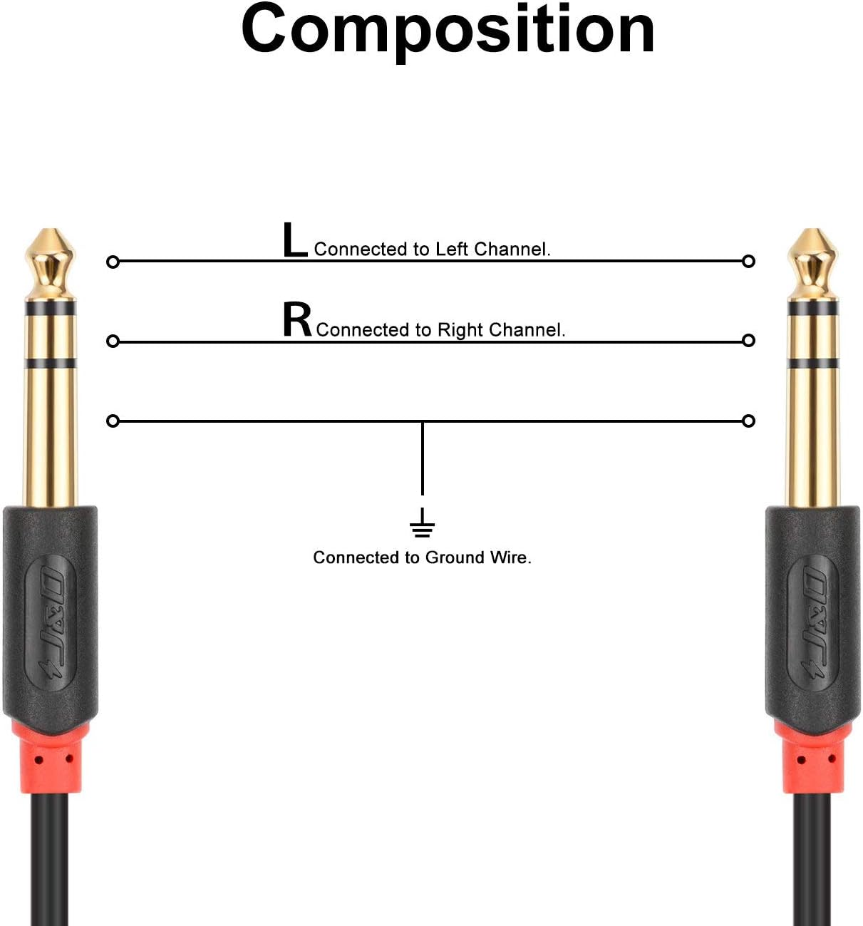 J&D 6.35mm (1/4 inch) TRS Stereo Audio Cable - Image 3