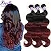 T1B/99J Ombre Brazilian Body Wave 2 Tone Black to Burgundy Human Hair Weave (10 12 14)