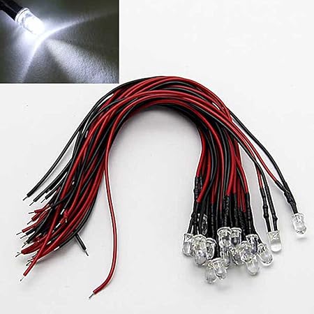 Laomao 1 Pack 20 Bulbs 5mm 12v Dc White Led Pre Wired Round Top