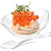 Kucoele 100 Pack Mini Dessert Plates, Small Clear Plastic Trays with Spoons Disposable Party Serving Plates for Appetizer, Dessert, Fruit