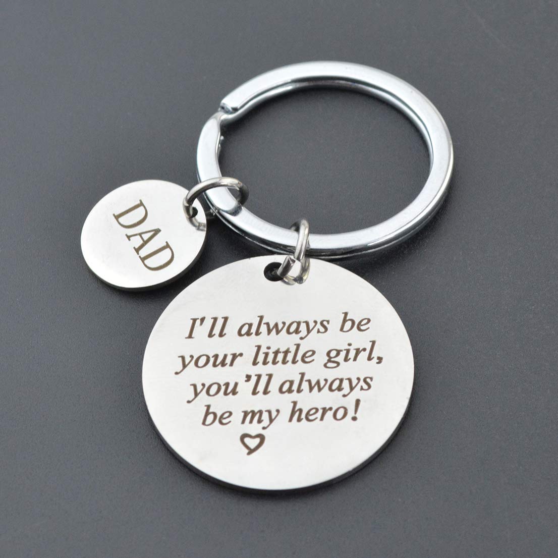 Tongcloud Father\'s Day Keychain - I\'ll Always Be Your Little Girl You Will Always Be My Hero Charm Keychain for Daddy