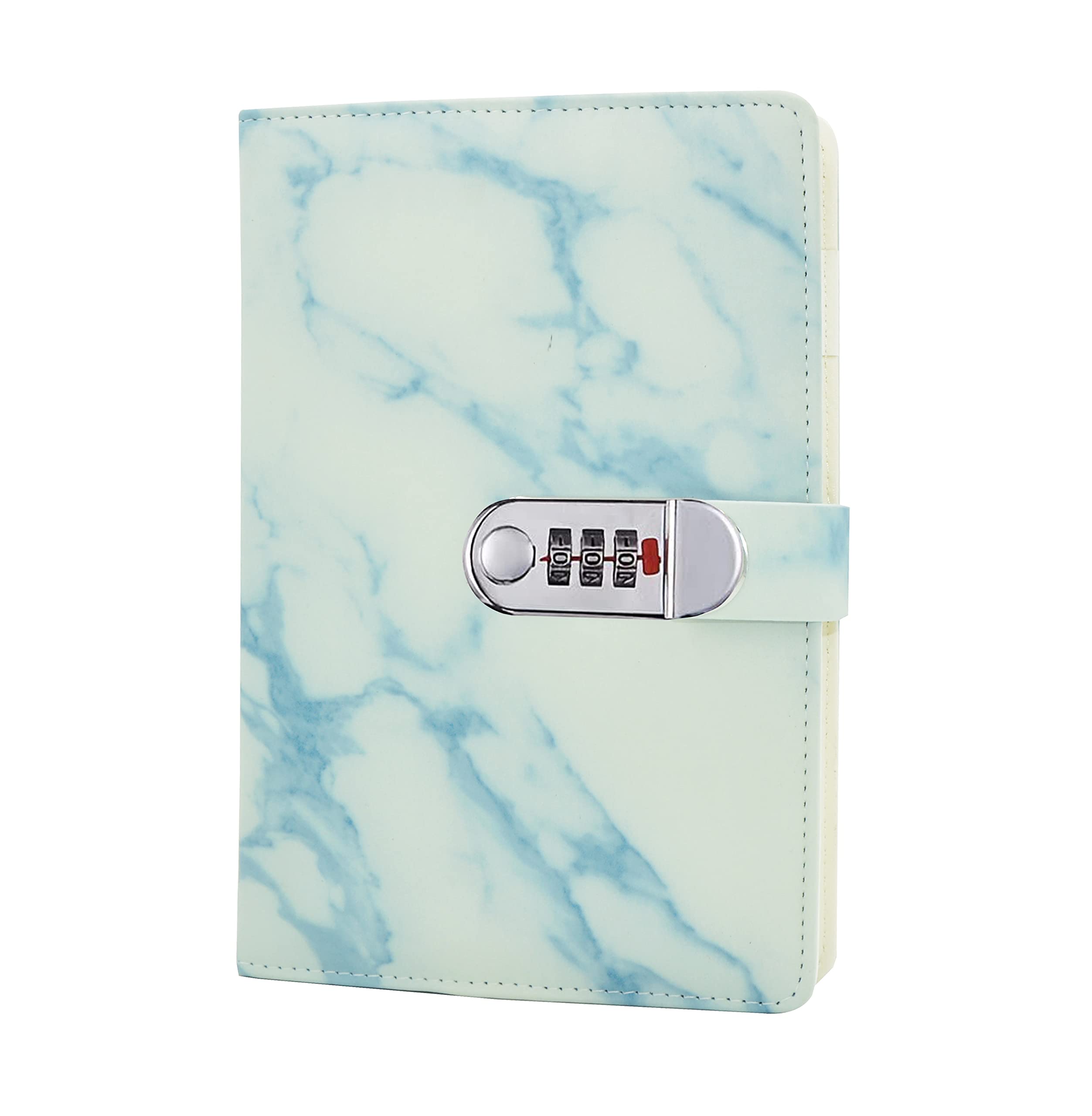 LinYesh PU Leather Notebook(Marble Pattern), A5 Wire Binding Daily Notebook, Secret Lined Password Diary, Sketchbook Planner Organizer with Combination Lock Pen Holder, 150x218mm