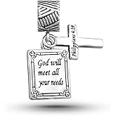 Luluadorn Bible Prayer Charm for Bracelets Pendant Heart Silver Cross Matthew Isaiah Dangle Charms Bracelet for Women Wife Daughter Grandma Friends