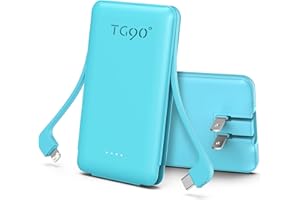 TG90° 5000mAh Portable Charger with Built-in Foldable AC Wall Plug and Cables, USB C Ultra Small Power Bank External Battery Pack Compatible with iPhone 17 16 15 14 13 12 Samsung S22 S21 Google iPad