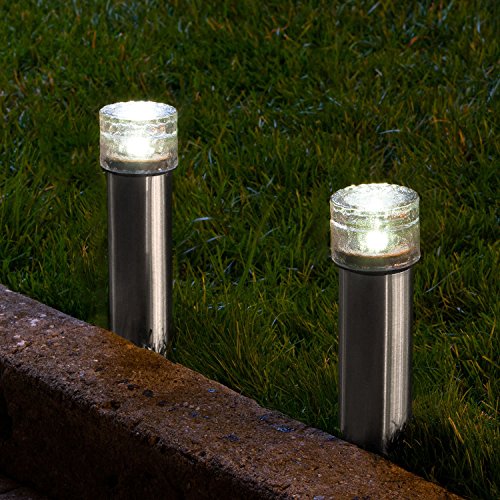 2 stainless steel solar path lights, textured glass bol…