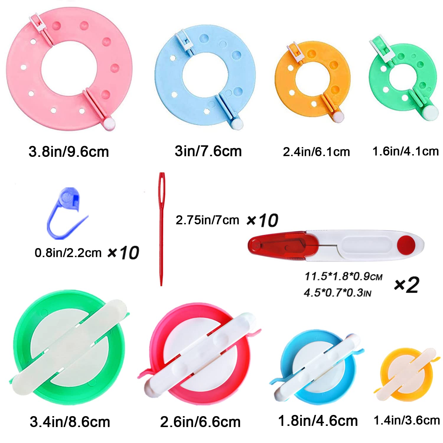 RRigo Pom Pom Maker, 8 Sizes Pompom Maker Tool Set for Fluff Ball Weave DIY Wool Yarn Knitting Craft Project for Kids and Adult + 20 PCS Plastic Needles Buckle + 2PCS Scissors(30)
