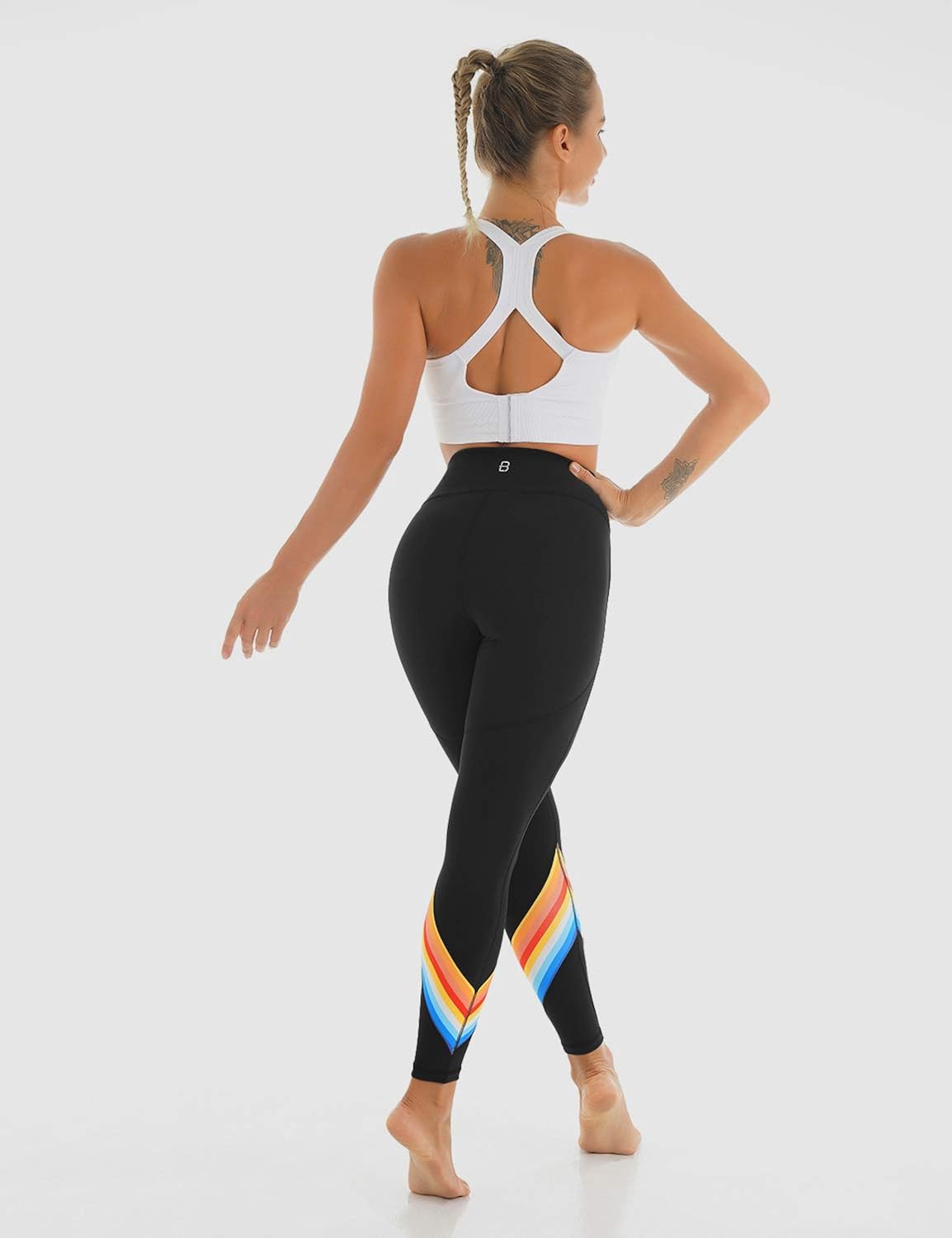 Blooming Jelly Women's High Waisted Leggings Workout Rainbow Print Tummy Control Yoga Pants: Clothing