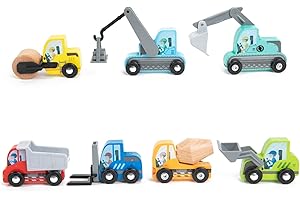 UMU Construction Toy Cars 7 PCS Wooden Kids Mini Vehicles for Toddlers, Compatible to Thomas Train Toys Railway and Major Brands, Best for 3 to 5 Year Old Boys and Girls