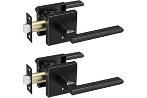 HIDALIFE 2 Pack Privacy Door Lever with Lock, Door Lever Handle Keyless for Bedroom/Bathroom, Left or Right Handed, Modern Square Lockset, Matte Black