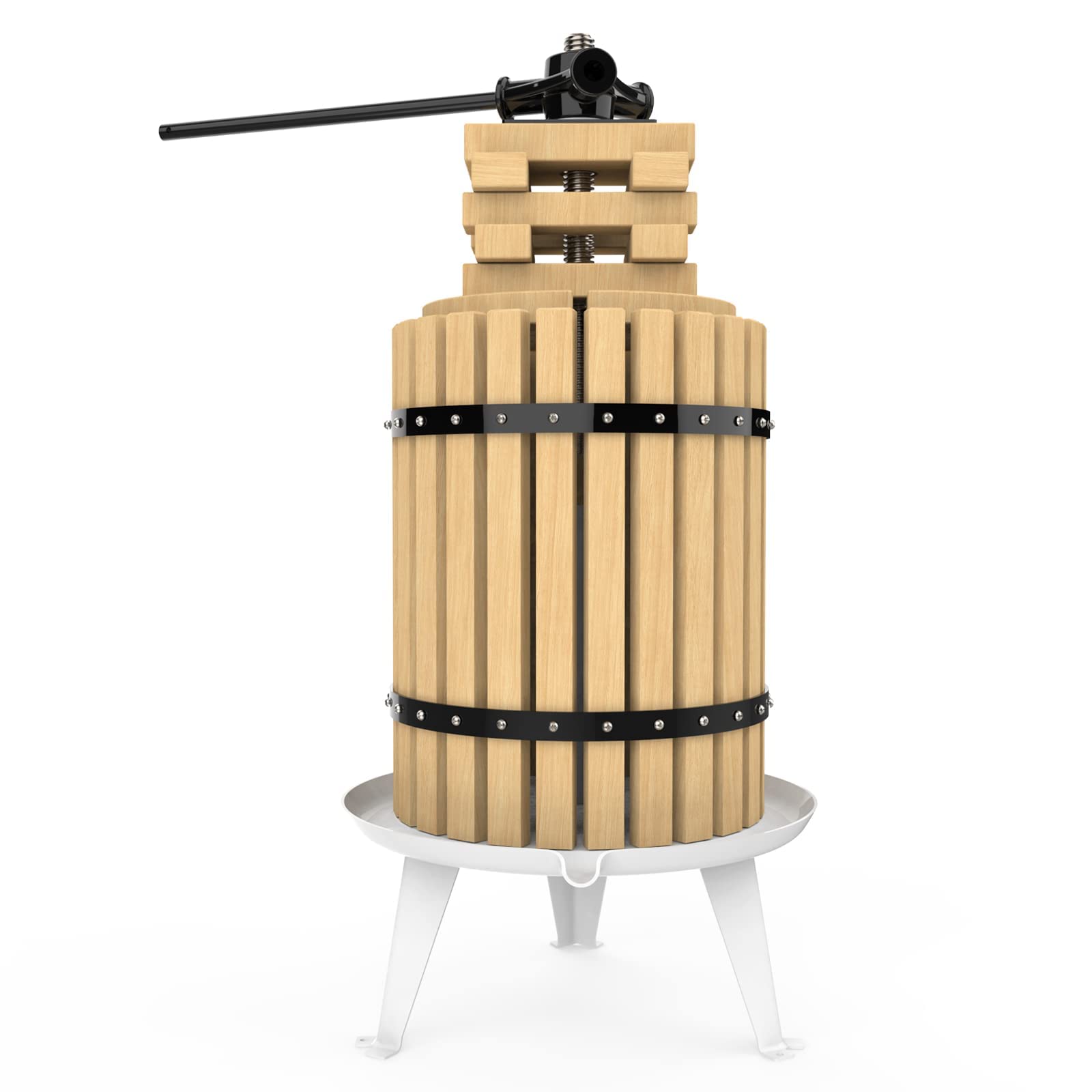 18L Fruit Press Cider Wine Making with Wooden Basket for Homemade Naturial Juice, Grape, Berry, Apple Presser