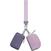 FODOKO Wristlet Wallet for Women, Detachable Dual Pouch Wristlet with Keychain, Mini Zip Around Quilted Coin Purses, Purple